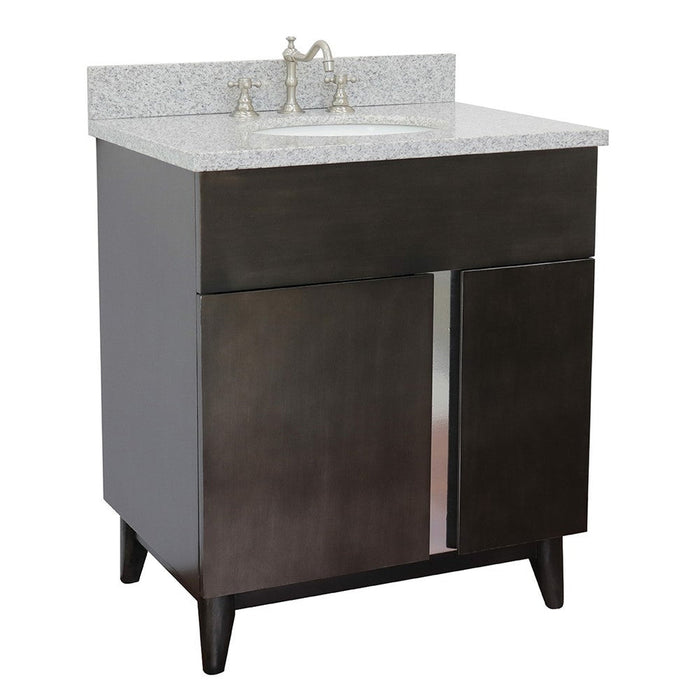 Bellaterra Home Urban 31" 1-Door 2-Drawer Silvery Brown Freestanding Vanity Set With Ceramic Undermount Oval Sink and Gray Granite Top - Luxe Vanity & Tub