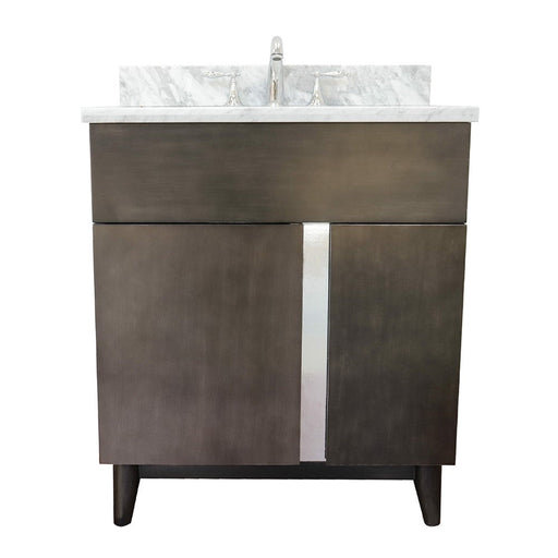 Bellaterra Home Urban 31" 1-Door 2-Drawer Silvery Brown Freestanding Vanity Set With Ceramic Undermount Oval Sink and White Carrara Marble Top - Luxe Vanity & Tub