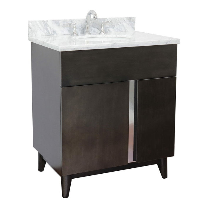 Bellaterra Home Urban 31" 1-Door 2-Drawer Silvery Brown Freestanding Vanity Set With Ceramic Undermount Oval Sink and White Carrara Marble Top - Luxe Vanity & Tub