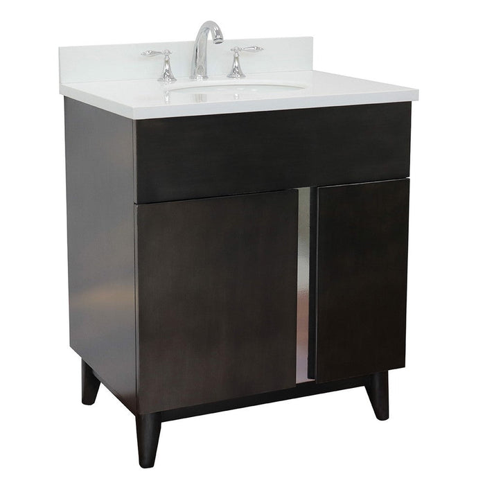 Bellaterra Home Urban 31" 1-Door 2-Drawer Silvery Brown Freestanding Vanity Set With Ceramic Undermount Oval Sink and White Quartz Top - Luxe Vanity & Tub