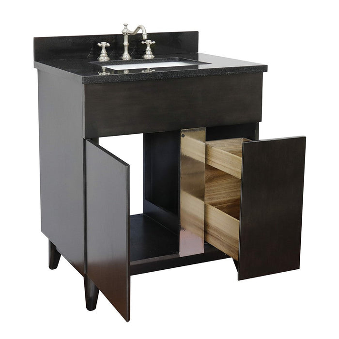 Bellaterra Home Urban 31" 1-Door 2-Drawer Silvery Brown Freestanding Vanity Set With Ceramic Undermount Rectangular Sink and Black Galaxy Top - Luxe Vanity & Tub