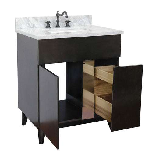 Bellaterra Home Urban 31" 1-Door 2-Drawer Silvery Brown Freestanding Vanity Set With Ceramic Undermount Rectangular Sink and White Carrara Marble Top - Luxe Vanity & Tub