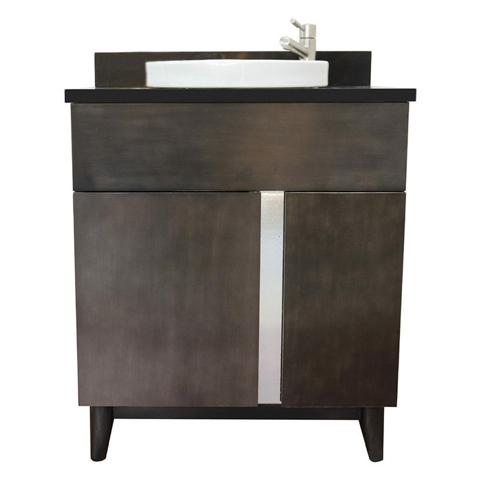 Bellaterra Home Urban 31" 1-Door 2-Drawer Silvery Brown Freestanding Vanity Set With Ceramic Vessel Sink and Black Galaxy Top - Luxe Vanity & Tub