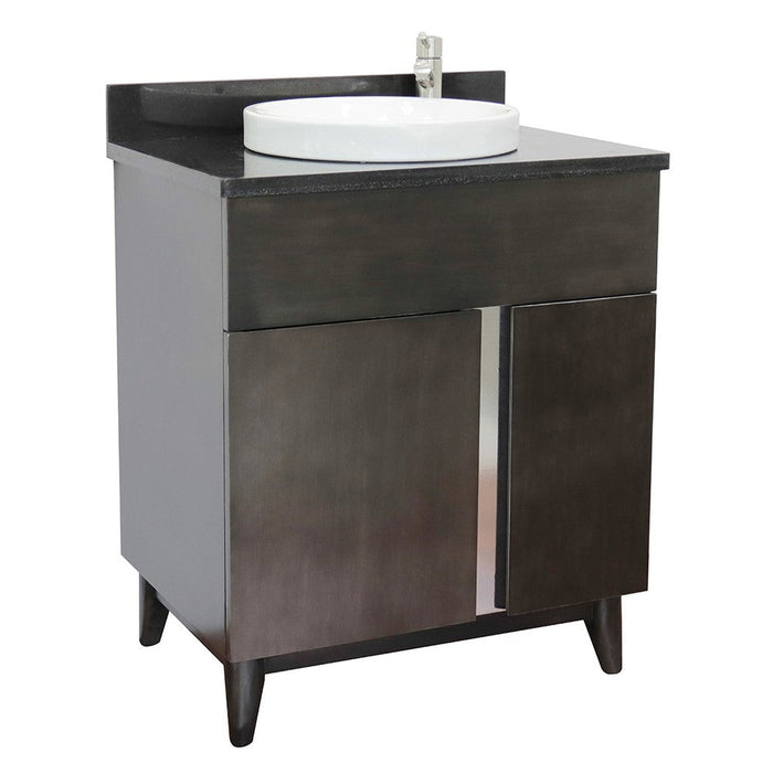 Bellaterra Home Urban 31" 1-Door 2-Drawer Silvery Brown Freestanding Vanity Set With Ceramic Vessel Sink and Black Galaxy Top - Luxe Vanity & Tub