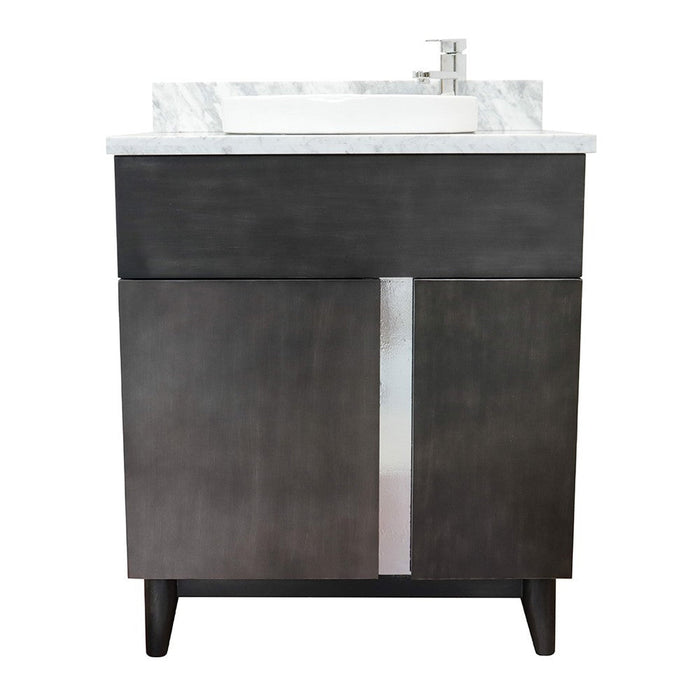 Bellaterra Home Urban 31" 1-Door 2-Drawer Silvery Brown Freestanding Vanity Set With Ceramic Vessel Sink and White Carrara Marble Top - Luxe Vanity & Tub