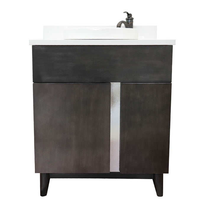 Bellaterra Home Urban 31" 1-Door 2-Drawer Silvery Brown Freestanding Vanity Set With Ceramic Vessel Sink and White Quartz Top - Luxe Vanity & Tub