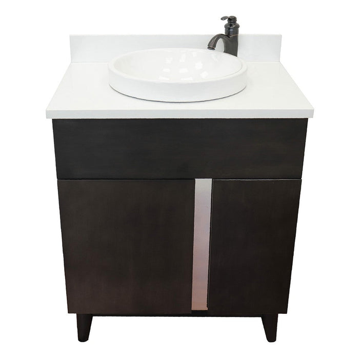 Bellaterra Home Urban 31" 1-Door 2-Drawer Silvery Brown Freestanding Vanity Set With Ceramic Vessel Sink and White Quartz Top - Luxe Vanity & Tub