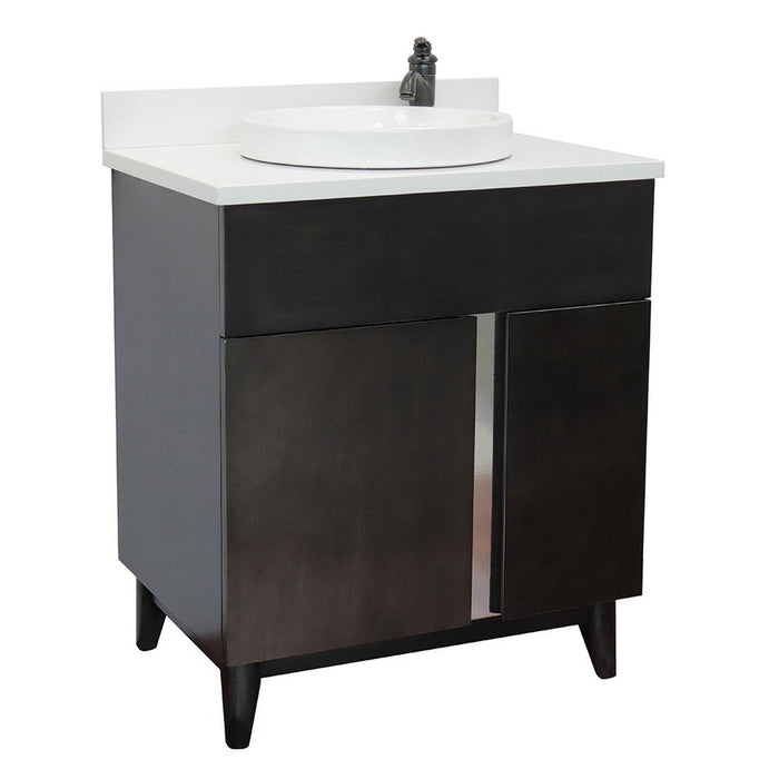 Bellaterra Home Urban 31" 1-Door 2-Drawer Silvery Brown Freestanding Vanity Set With Ceramic Vessel Sink and White Quartz Top - Luxe Vanity & Tub