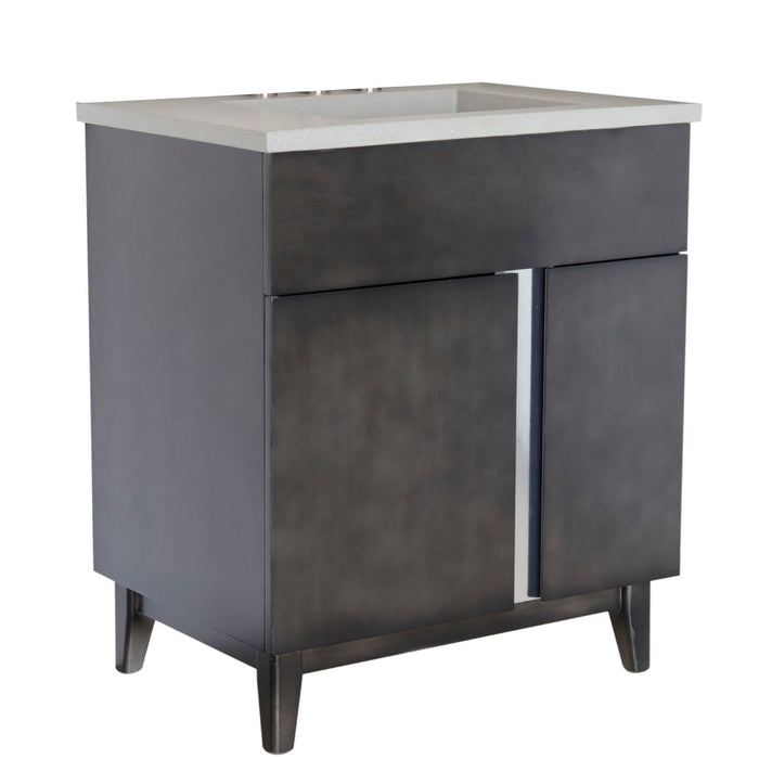 Bellaterra Home Urban 31" 1-Door 2-Drawer Silvery Brown Freestanding Vanity Set With Concrete Integrated Rectangular Ramp Sink and Gray Concrete Top - Luxe Vanity & Tub