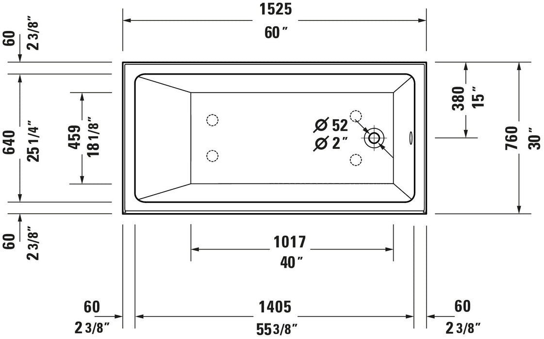 Duravit No. 1 60" x 30" Three Wall Alcove Acrylic Soaking Tub with Right Drain and Overflow - Luxe Vanity & Tub