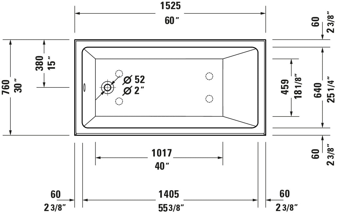 Duravit No. 1 60" x 30" Three Wall Alcove Acrylic Soaking Tub with Left Drain and Overflow - Luxe Vanity & Tub