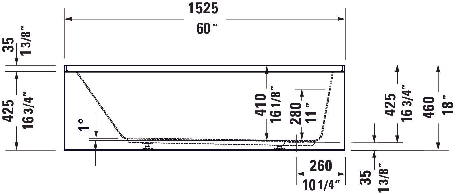 Duravit No. 1 60" x 30" Three Wall Alcove Acrylic Soaking Tub with Right Drain and Overflow - Luxe Vanity & Tub