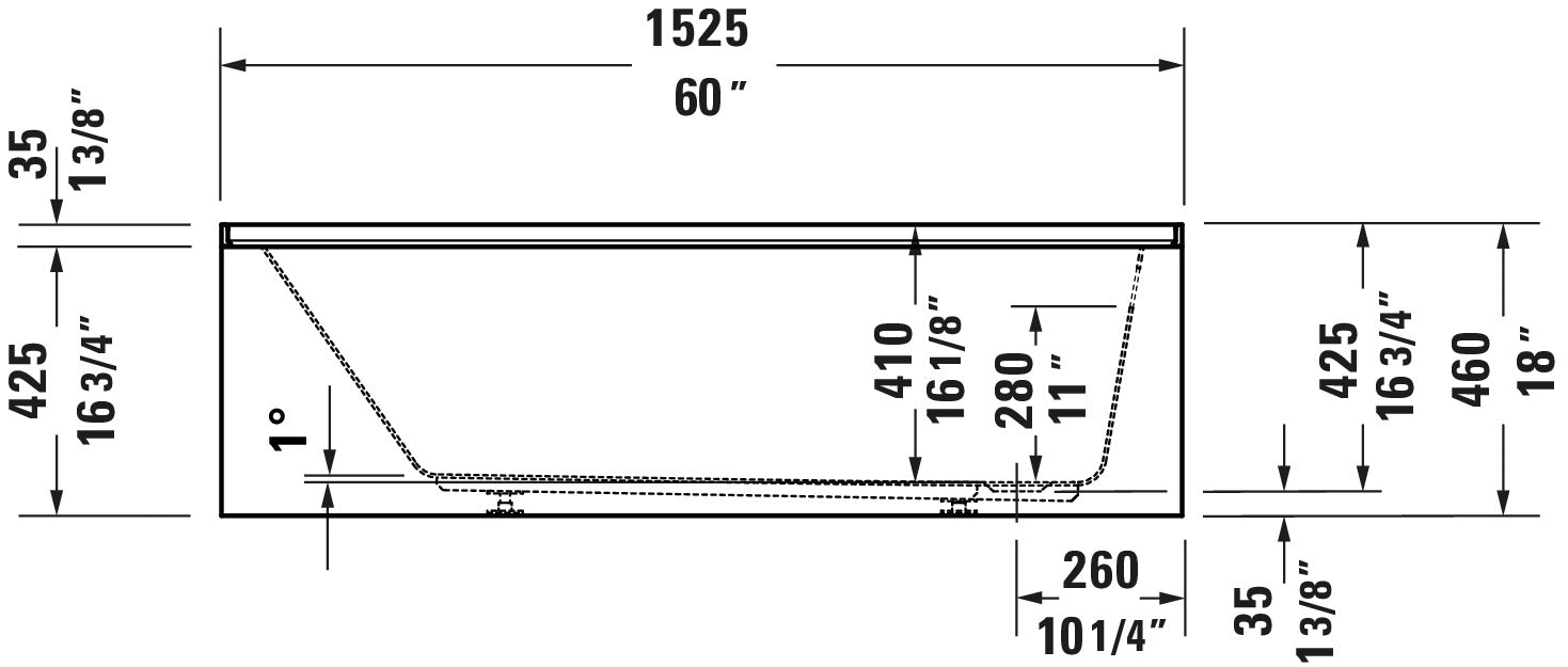 Duravit No. 1 60" x 30" Three Wall Alcove Acrylic Soaking Tub with Right Drain and Overflow - Luxe Vanity & Tub