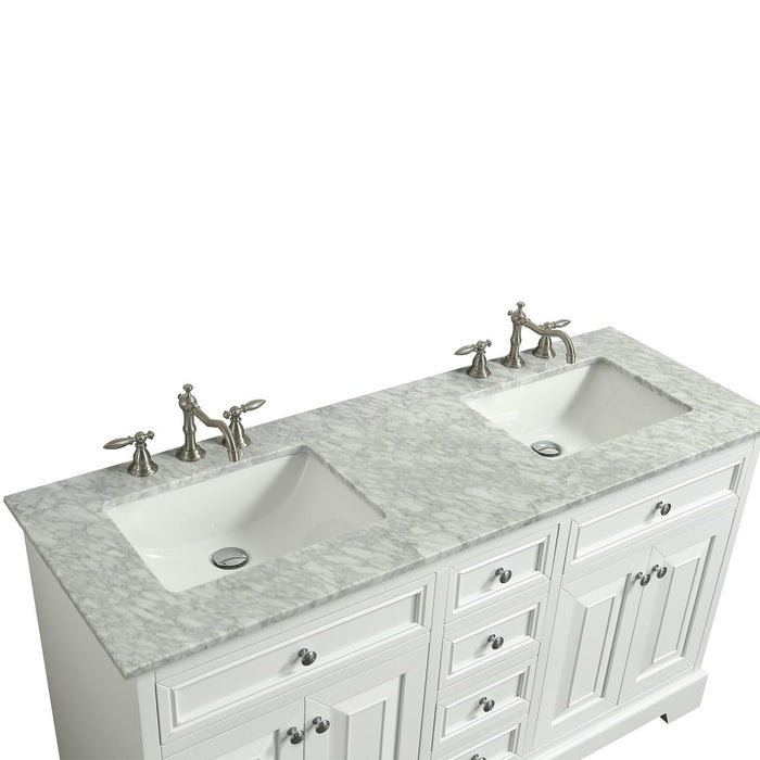 Eviva  Monroe 60" Double Bathroom Vanity with White Carrara Marble Top and White Undermount Porcelain Sinks