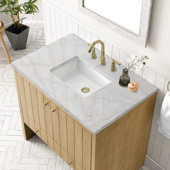 Hudson 36" Single Vanity in Light Natural Oak Single Bathroom Vanity James Martin Vanities Eternal Marfil Quartz 