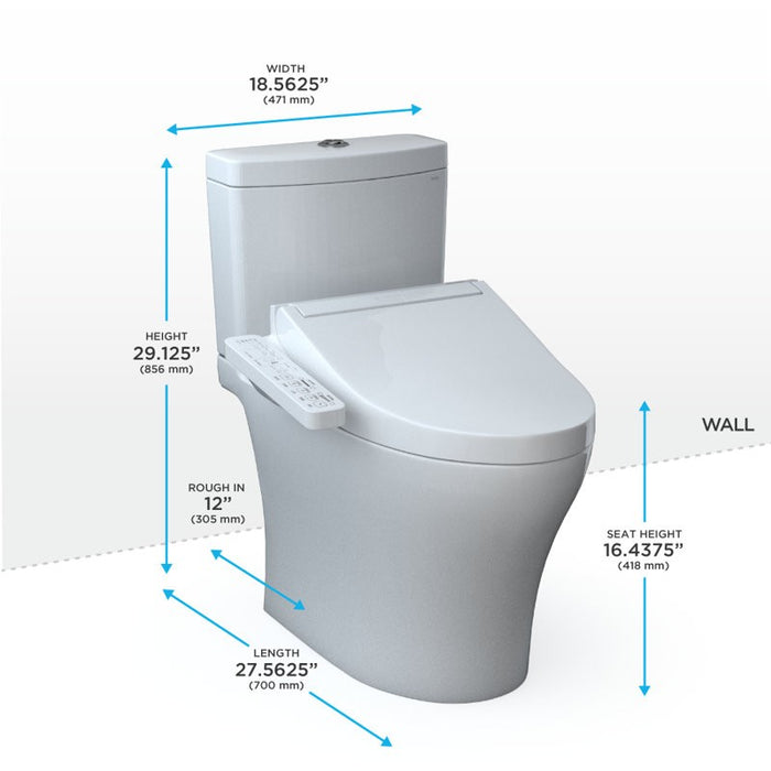 TOTO Aquia IV 0.9 / 1.28 GPF Dual Flush Two Piece Elongated Chair Height Toilet with Push Button Flush - Bidet Seat Included - Luxe Vanity & Tub