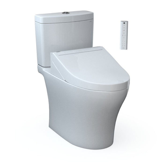 TOTO Aquia IV 0.9 / 1.28 GPF Dual Flush Two Piece Elongated Toilet with Push Button Flush - Bidet Seat Included - Luxe Vanity & Tub