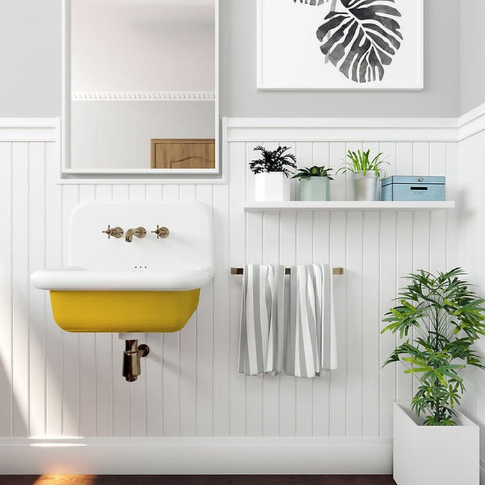 Victorian Collection Nantucket Sinks Fireclay 30's Style Sink in white with a Yellow Bottom
