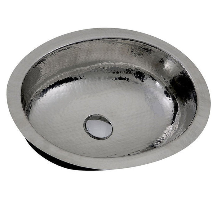 Brightwork Home Nantucket Sinks OVS-OF  17.5 Inch x 13.75 Inch Hand Hammered Stainless Steel Oval Undermount Bathroom Sink With Overflow