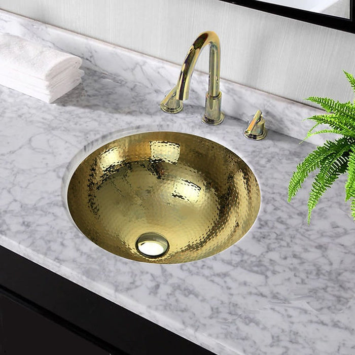 Brightwork Home Nantucket Sinks RLB - 16.5" Hammered Brass Round Undermount Bathroom Sink With Overflow