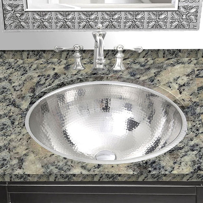 Brightwork Home Nantucket Sinks RLS-OF 16.875" Hand Hammered Stainless Steel Round Undermount Bathroom Sink With Overflow