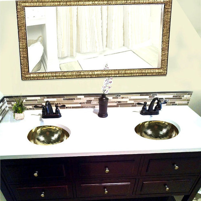 Brightwork Home Nantucket Sinks ROB-OF - 13" Hand Hammered Brass Round Undermount Bathroom Sink, Brass With Overflow