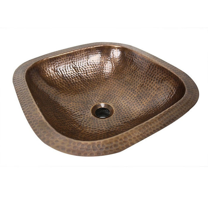 Brightwork Home Nantucket Sinks SQRC-OF - 16.25" Hand Hammered Copper Square Undermount Bathroom Sink With Overflow