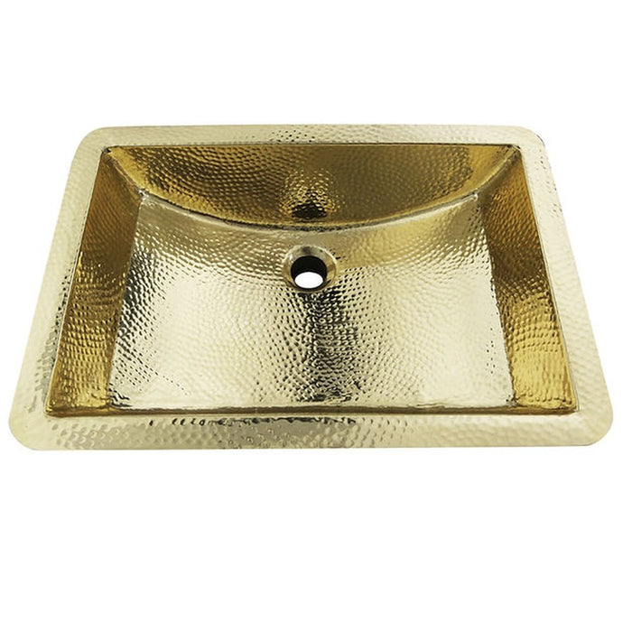Nantucket Sinks TRB-1914-OF - 21" Hand Hammered Brass Rectangle Undermount Bathroom Sink with Overflow