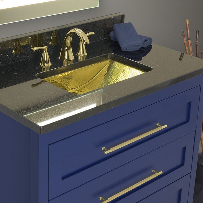 Brightwork Home Nantucket Sinks TRB-OF - 19.8 Inch 12.8 Inch Hand Hammered Brass Rectangle Undermount Bathroom Sink with Overflow