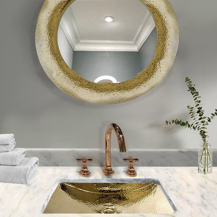 Brightwork Home Nantucket Sinks TRB-OF - 19.8 Inch 12.8 Inch Hand Hammered Brass Rectangle Undermount Bathroom Sink with Overflow
