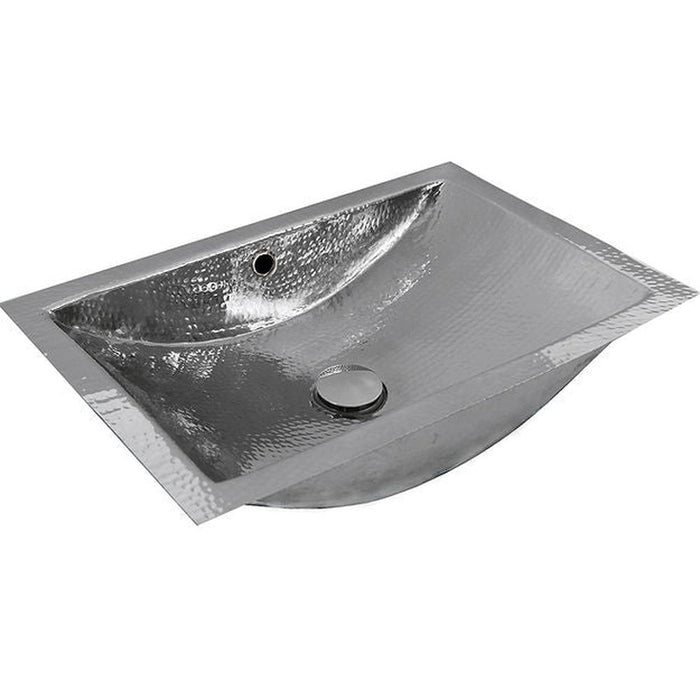 Brightwork Home Nantucket Sinks Hammered Stainless Steel Rectangle Undermount Bathroom Sink with Overflow