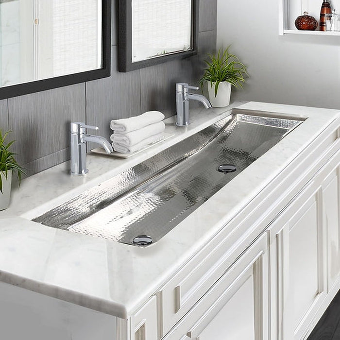Brightwork Home Nantucket Sinks TRS48-OF Stainless Steel Double Trough Undermount Bathroom Sink with Overflow