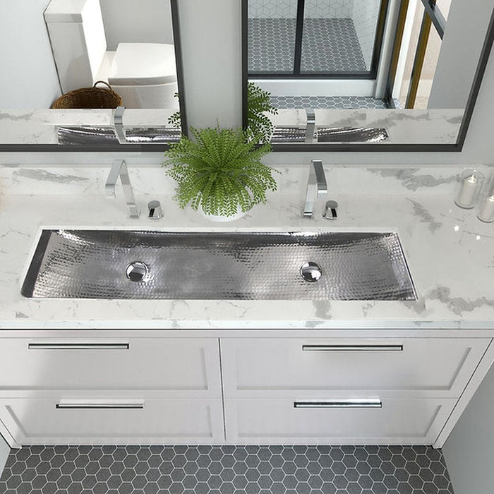 Brightwork Home Nantucket Sinks TRS48-OF Stainless Steel Double Trough Undermount Bathroom Sink with Overflow