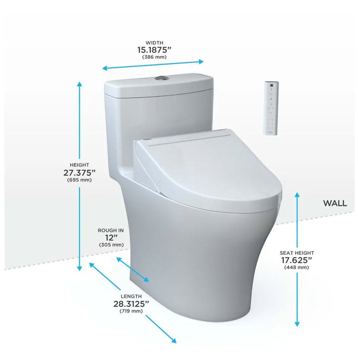 TOTO Aquia IV 0.9 / 1.28 GPF Dual Flush One Piece Elongated Chair Height Toilet with Push Button Flush - Bidet Seat Included - Luxe Vanity & Tub