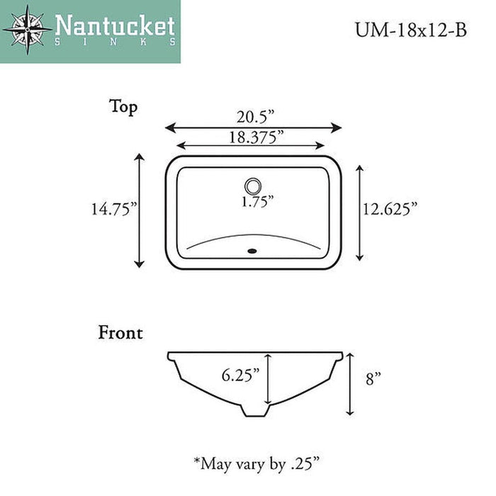 Great Point Collection Nantucket Sinks  18 Inch X 12 Inch Undermount Ceramic Sink In Bisque UM-18x12-B