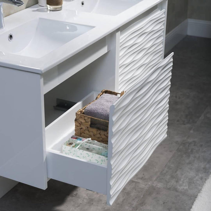Blossom Paris 48" White Vanity with Ceramic Double Sinks, Two Side Cabinets and Optional Mirrors