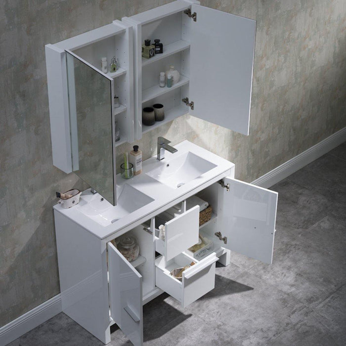 Milan 48" White/Silver Grey Double Vanity Set, Medicine Cabinet