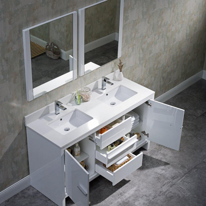 Milan 60" White/Silver Grey Double Vanity Set, Medicine Cabinet