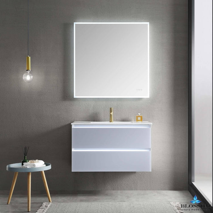 Jena 36" Vanity Base in Calacatta White / Light Grey with Ceramic / Acrylic Sink