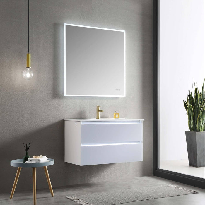 Jena 36" Vanity Base in Calacatta White / Light Grey with Ceramic / Acrylic Sink