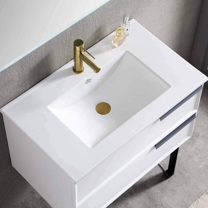 Blossom Sofia 30" Vanity Base in White / Matte Gray with Acrylic / Ceramic Sink
