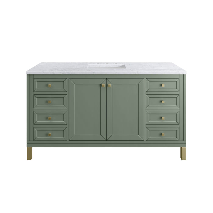 Chicago 60" Single Vanity, Smokey Celadon w/ 3 CM Carrara Marble Top - Luxe Vanity & Tub