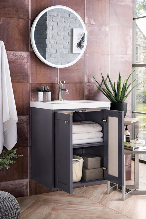 Chianti 24" Single Vanity, Mineral Gray w/ White Glossy Composite Stone Top - Luxe Vanity & Tub