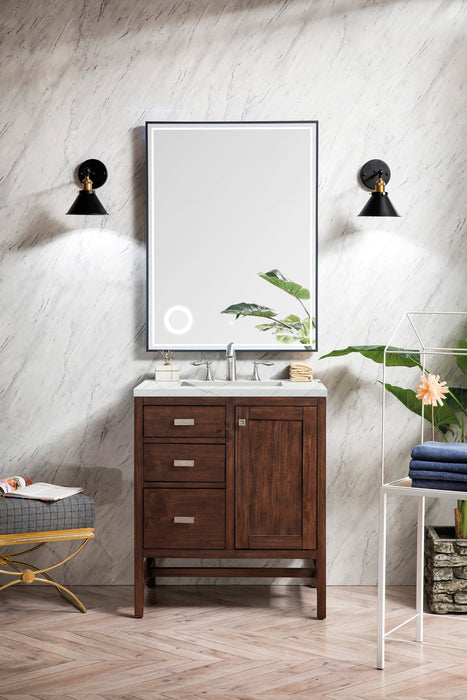 Addison 30" Single Vanity Cabinet in Mid-Century Acacia Single Bathroom Vanity James Martin Vanities Parisien Bleu Quartz 