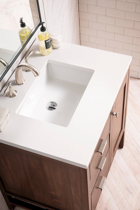 Addison 30" Single Vanity Cabinet Single Bathroom Vanity James Martin Vanities Mid-Century Acacia White Zeus Quartz 