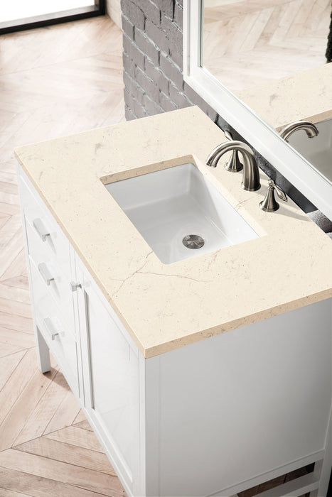 Addison 36" Single Vanity Cabinet in Glossy White Single Bathroom Vanity James Martin Vanities Eternal Jasmine Pearl Quartz 