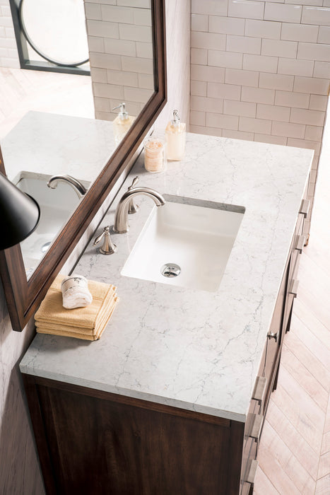 Addison 48" Single Vanity Cabinet Single Bathroom Vanity James Martin Vanities Mid-Century Acacia Eternal Serena Quartz 