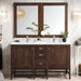 Addison 60" Double Vanity Cabinet in Mid-Century Acacia Double bathroom Vanity James Martin Vanities White Zeus Single Faucet Top with Backsplash 