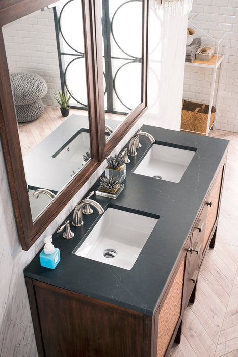 Addison 60" Double Vanity Cabinet Single Bathroom Vanity James Martin Vanities Mid-Century Acacia Eternal Jasmine Pearl Quartz 