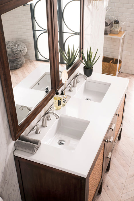 Addison 60" Double Vanity Cabinet Single Bathroom Vanity James Martin Vanities Mid-Century Acacia Carrara White Marble 